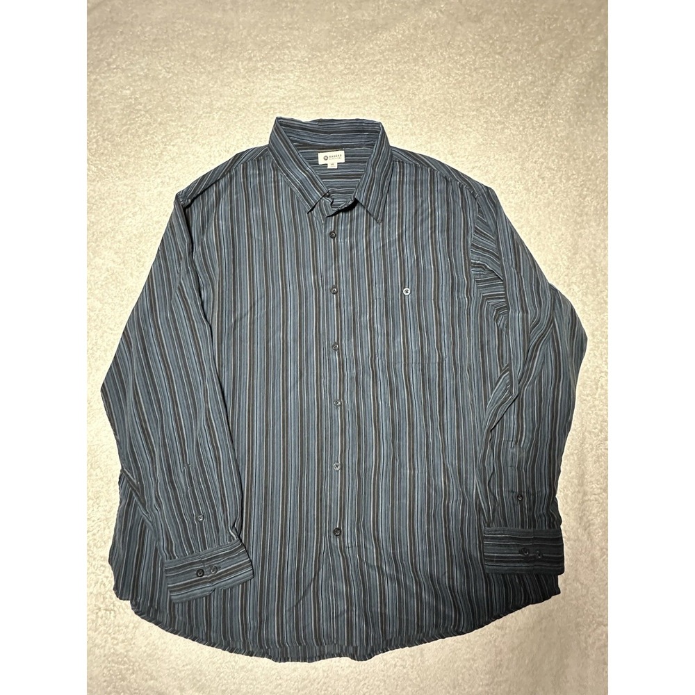 Haggar Button Up Long Sleeve Dress Shirt Blue Striped XXL